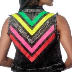 Zumba fitness rare rainbow Chevron Denim Vest with swarowski limited edition